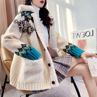 Patterned Single-breasted Fleece Jacket