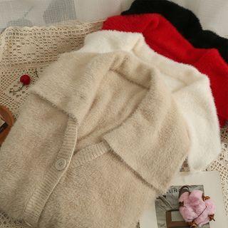 Sailor-collar Furry-knit Loose Cardigan
