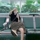 Short-sleeve Lettering T-shirt / Checkered Midi Pencil Skirt / Set