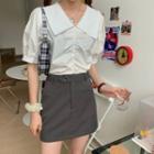 Plain Short-sleeve Blouse / Slim-fit Skirt