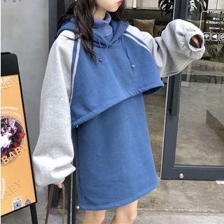 Set: Color Block Hoodie + Turtleneck Sleeveless Dress