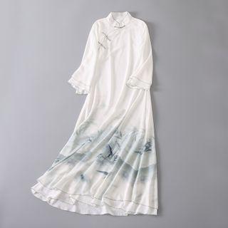 Traditional Chinese Long-sleeve Printed Maxi Dress