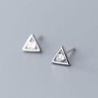 925 Sterling Silver Rhinestone Triangle Earring 1 Pair - S925 Silver - Silver - One Size