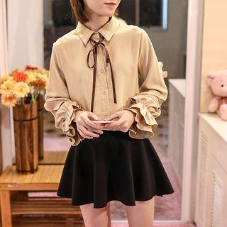 Frill Trim Tie-neck Chiffon Blouse