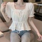 Short-sleeve Drawstring Ruffled Blouse As Shown In Figure - One Size