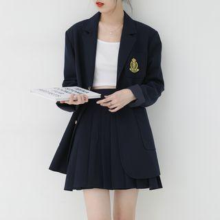 Plain Blazer / Cropped Blazer / Pleated Mini A-line Skirt