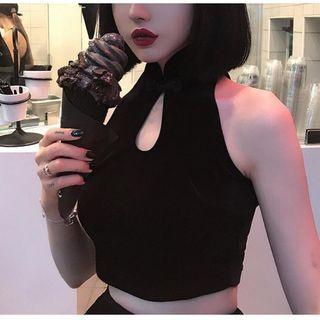 Sleeveless Mandarin Collar Crop Top