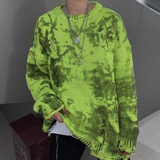 Tie-dyed Ripped Sweater Neon Green - One Size