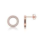 925 Sterling Silver Simple Plated Rose Gold Round Earrings With Austrian Element Crystal Rose Gold - One Size