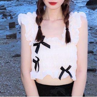 Sleeveless Ribbon Top Top - White - One Size