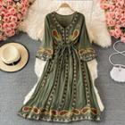 V-neck Paisley Embroidered Long-sleeve Dress