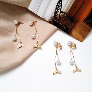 Faux Pearl Alloy Whale Tail Fringed Earring