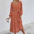 V-neck Long Sleeve Front-tie Dress