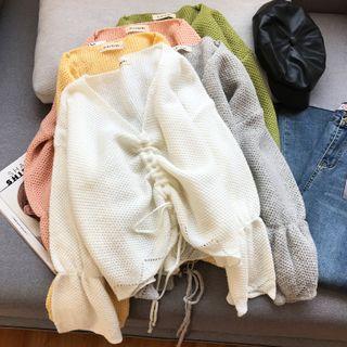 Drawstring Lantern-sleeve Sweater