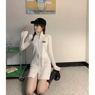 Lettering Zip-up Bodycon Mini Dress
