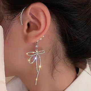 Bow Rhinestone Dangle Earring 1 Pc - Silver - One Size