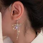 Bow Rhinestone Dangle Earring 1 Pc - Silver - One Size