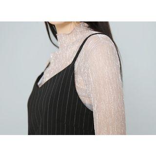 Mock-neck Glittered Rib T-shirt