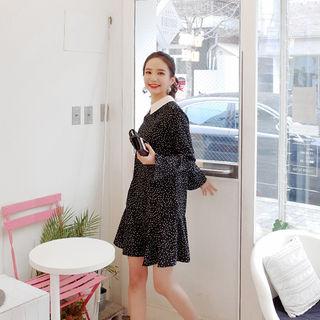 Contrast-collar Polka-dot Dress
