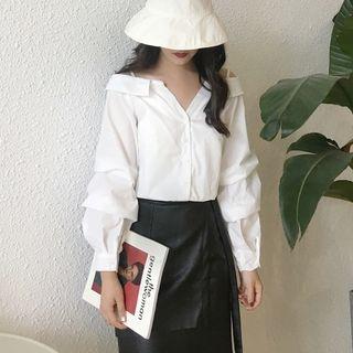 Plain Off-shoulder Puff-sleeve Blouse