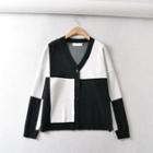 Color Block V-neck Cardigan Black & White - One Size