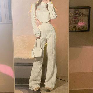 Set: Zip Crop Jacket + High Waist Wide Leg Pants