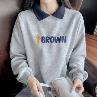 Bear Embroidered Collared Sweatshirt