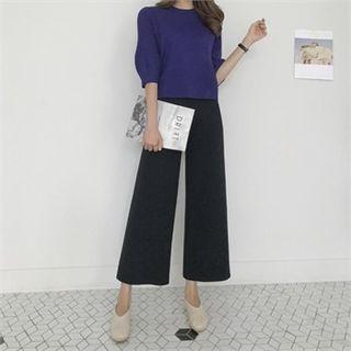 Cropped Wide-leg Knit Pants Black - One Size