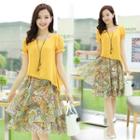 Mock Two-piece Short-sleeve Floral Print Dress