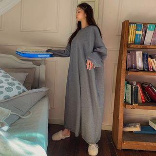 Wide-sleeve Fleece-lined Maxi T-shirt Dress