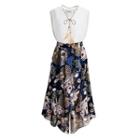 Set: Sleeveless Top + Floral Print A-line Skirt