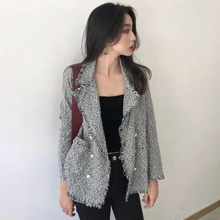 Fringed Tweed Double-breasted Blazer