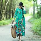 Long-sleeve Floral Print Midi Balloon Dress