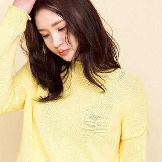 Drop-shoulder Asymmetric-hem Knit Top