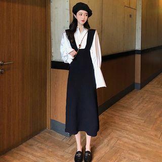 Balloon-sleeve Blouse / Midi Sheath Jumper Dress
