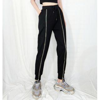 Drawstring Waist Zip-accent Sweatpants
