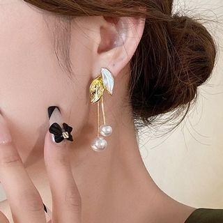 Leaf Faux Pearl Alloy Fringed Earring 1 Pair - Gold - One Size