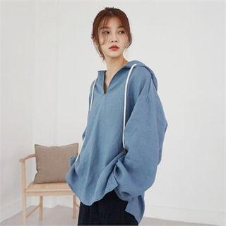 Slit-side Hooded Linen Top