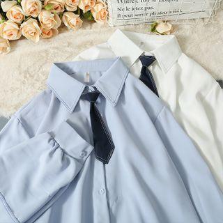 Plain Loose Shirt With Mini Tie