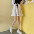 High-waist Plain Shirred A-line Skirt