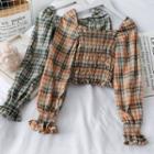 Checker Smocked Crop Blouse