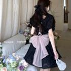 Square-neck Ruffle Lace-up A-line Dress