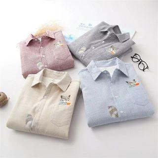 Fleece-lined Embroidery Pintuck Blouse