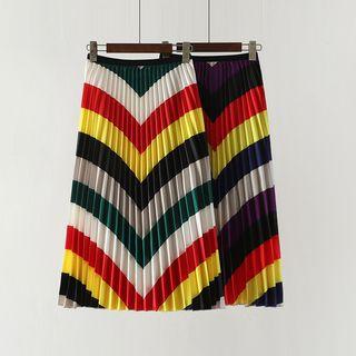 Color Block Midi A-line Pleated Skirt
