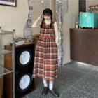 Plaid Pinafore Dress + High-neck Top