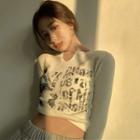 Long-sleeve Graphic Print Knit Top