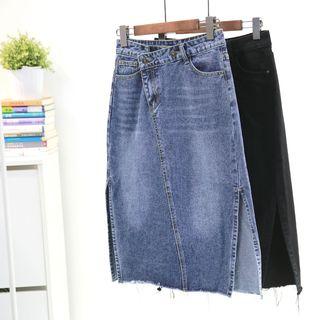 Slit-hem Asymmetric Midi Skirt