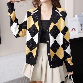 Argyle Cardigan Flower - One Size