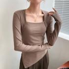 Square Neck Asymmetrical Hem T-shirt