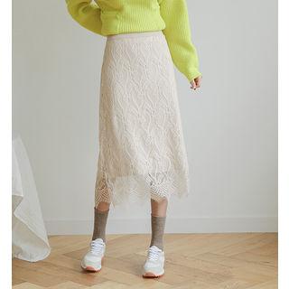 Reversible Lace-layered Long Knit Skirt